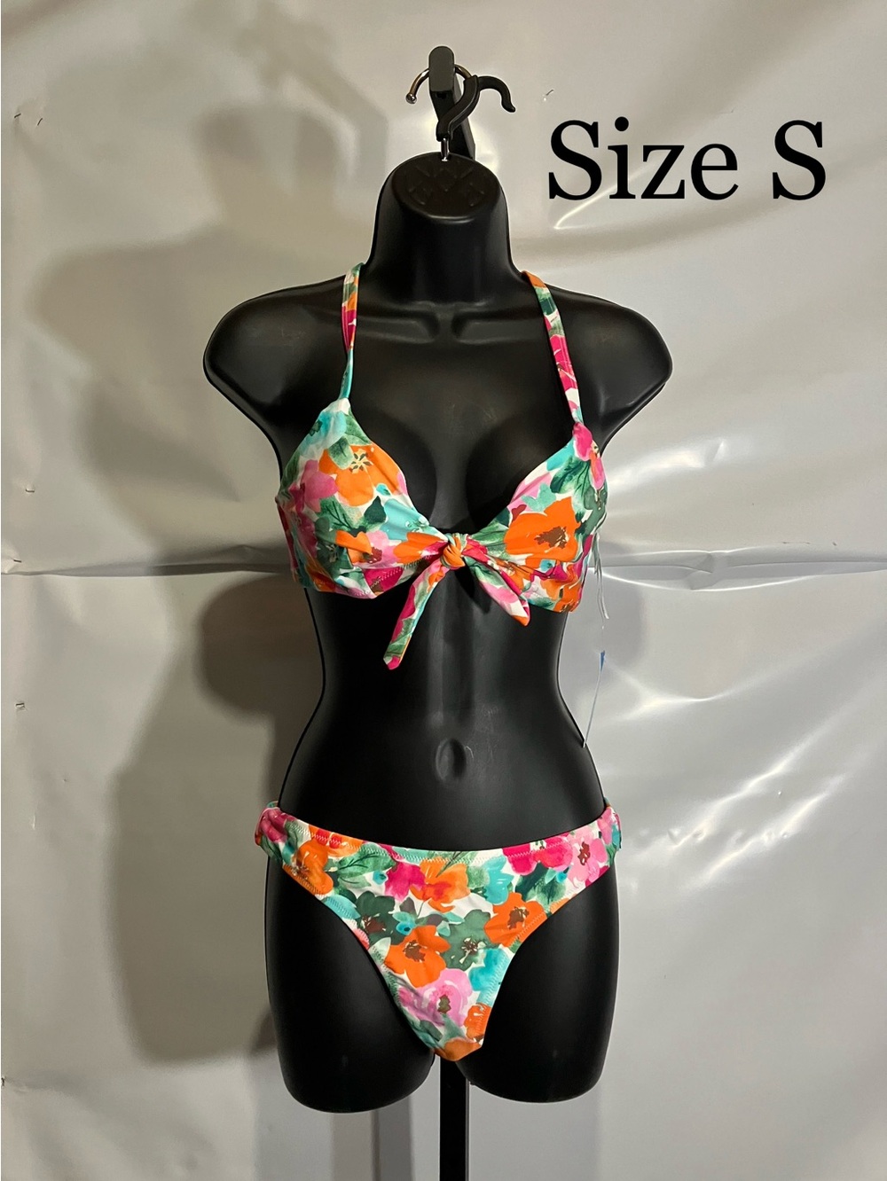 Women’s Floral Tie-Front Bikini Set - Orange & Pink Size Small